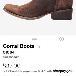 Corral Women’s Boots Distressed Look Size 6.5 New in Box